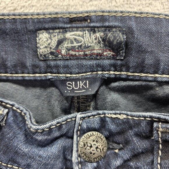 Silver Jeans Suki Capri Womens 32 Denim Super Stretch Embroidered Pockets Jeans - Picture 5 of 12